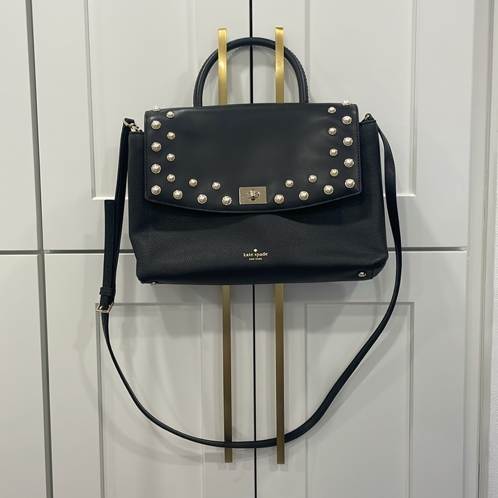 Kate Spade Serrano Place Pearl Dorina Black Leather Satchel Bag
